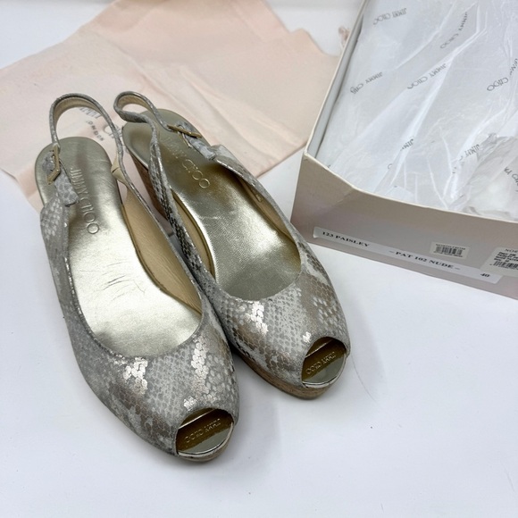 JIMMY CHOO Wedge Platform Sandals Suede Animal Print Slingback - Picture 4 of 15